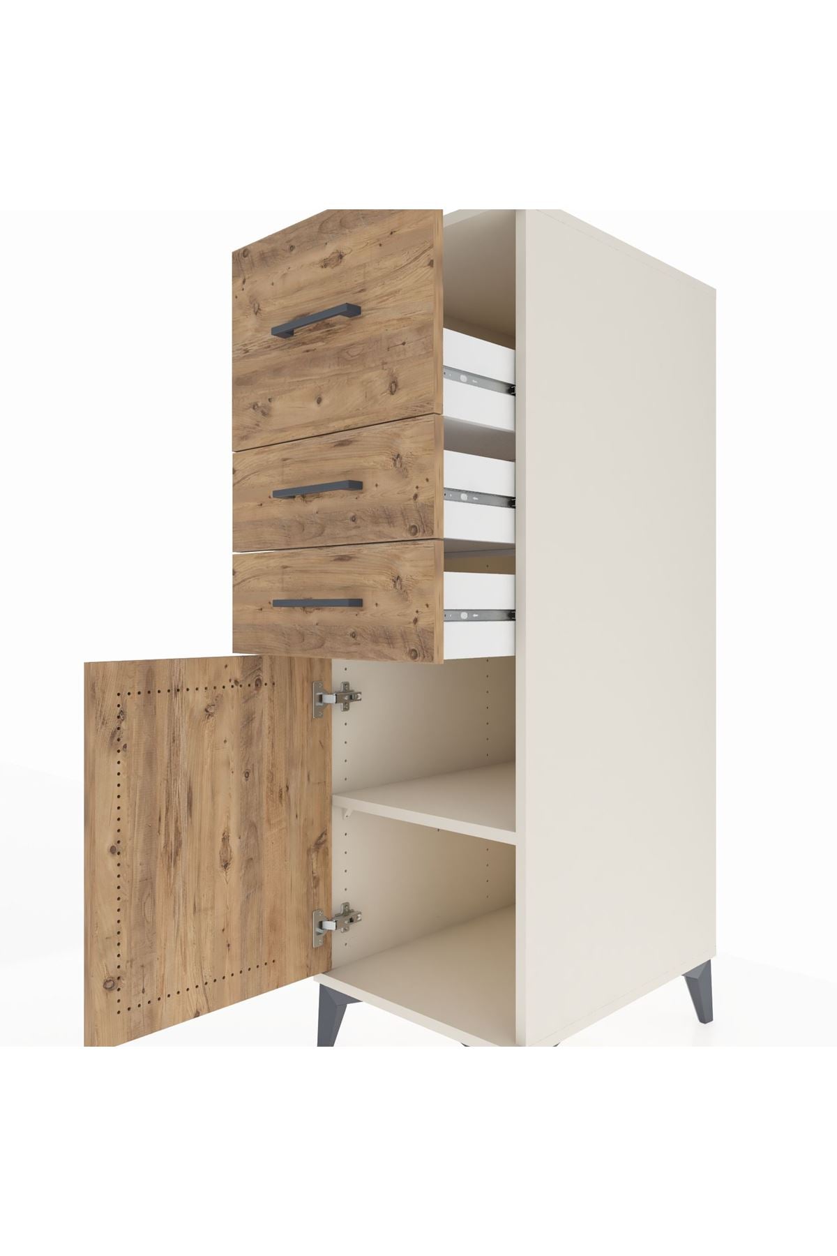 Kronos Dolap Tek Raflı 3 Çekmeceli Tek Kapaklı 44x59x134 Aytaşı-Çam