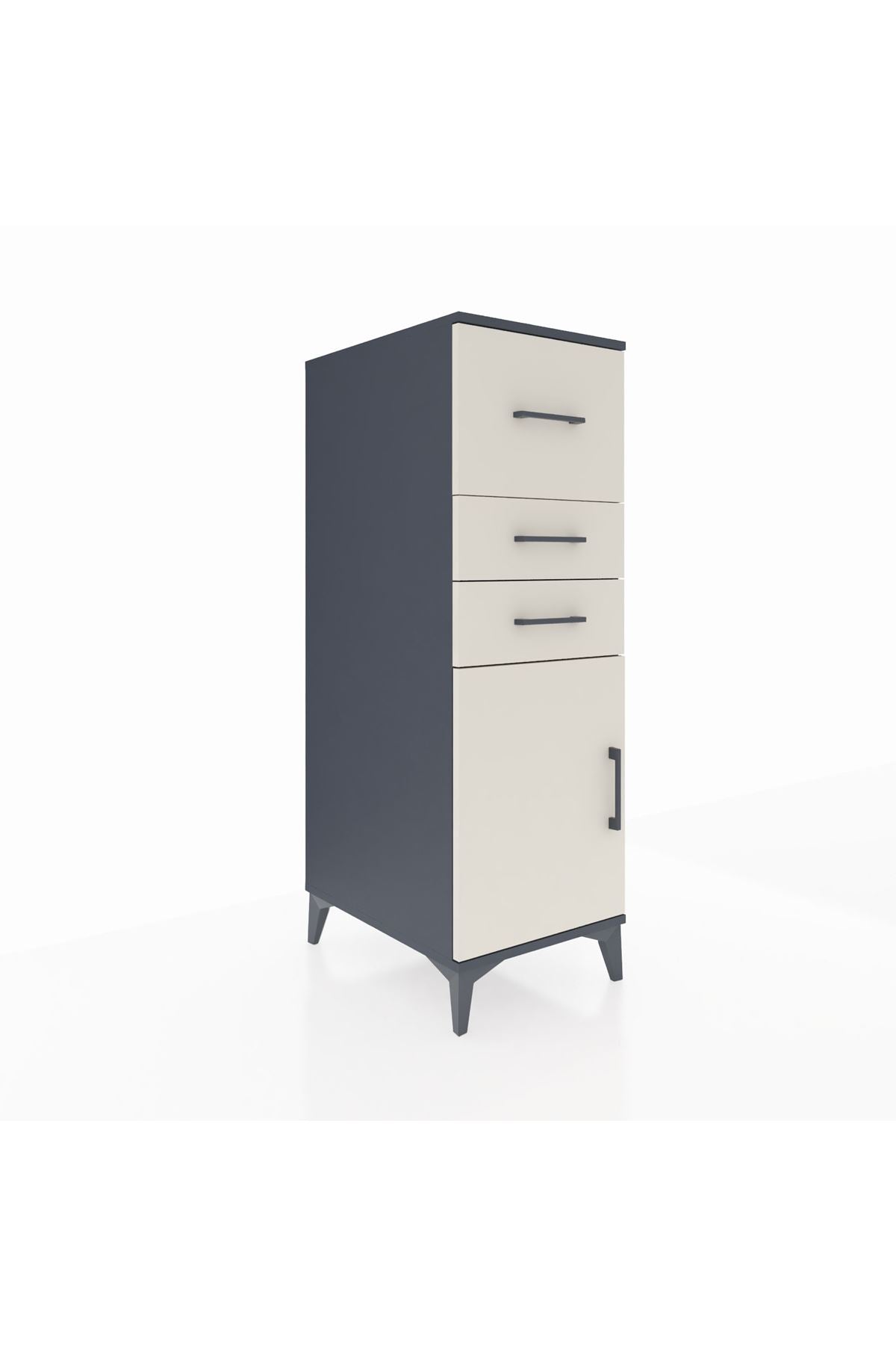 Kronos Dolap Tek Raflı 3 Çekmeceli Tek Kapaklı 44x59x134 Antrasit-Aytaşı