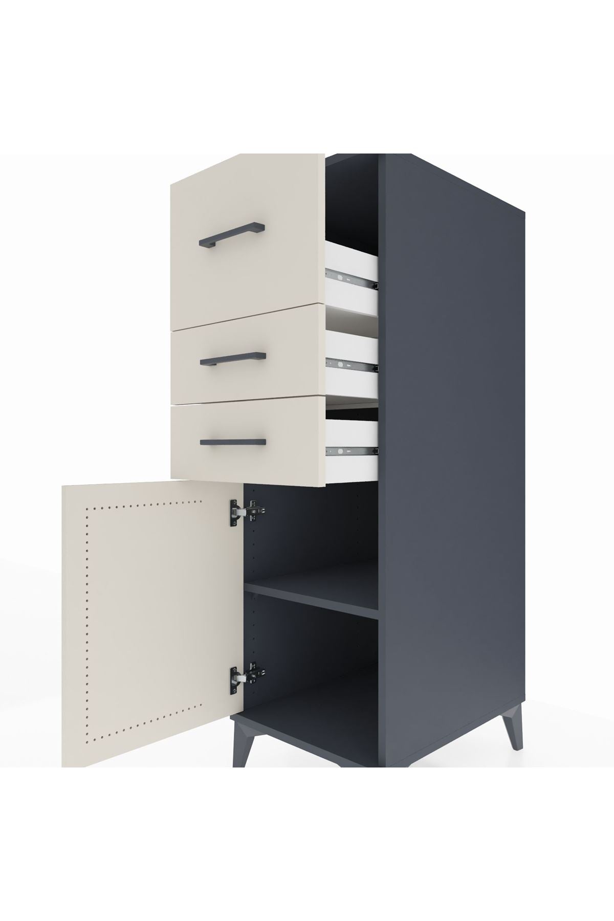 Kronos Dolap Tek Raflı 3 Çekmeceli Tek Kapaklı 44x59x134 Antrasit-Aytaşı