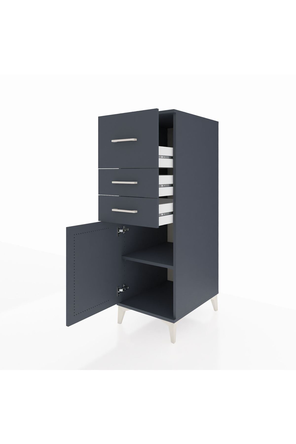 Kronos Dolap Tek Raflı 3 Çekmeceli Tek Kapaklı 44x59x134 Antrasit-Antrasit