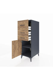 Kronos Dolap Tek Raflı 3 Çekmeceli Tek Kapaklı 44x59x134 Antrasit-Çam