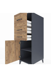 Kronos Dolap Tek Raflı 3 Çekmeceli Tek Kapaklı 44x59x134 Antrasit-Çam