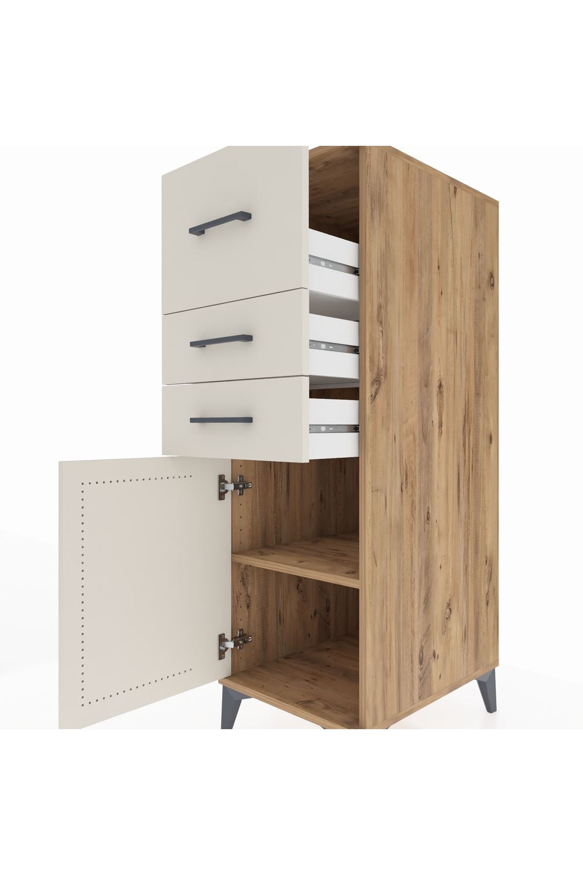 Kronos Dolap Tek Raflı 3 Çekmeceli Tek Kapaklı 44x59x134 Çam-Aytaşı