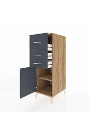 Kronos Dolap Tek Raflı 3 Çekmeceli Tek Kapaklı 44x59x134 Çam-Antrasit