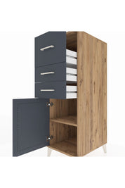 Kronos Dolap Tek Raflı 3 Çekmeceli Tek Kapaklı 44x59x134 Çam-Antrasit