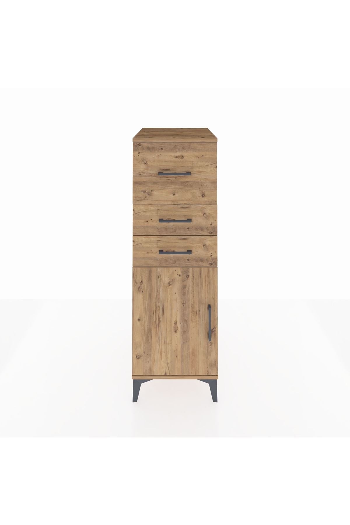 Kronos Dolap Tek Raflı 3 Çekmeceli Tek Kapaklı 44x59x134 Çam-Çam