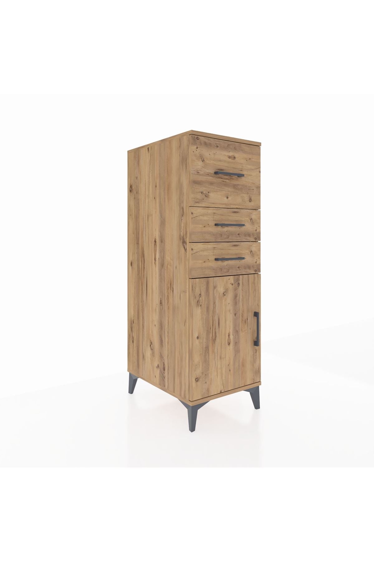 Kronos Dolap Tek Raflı 3 Çekmeceli Tek Kapaklı 44x59x134 Çam-Çam