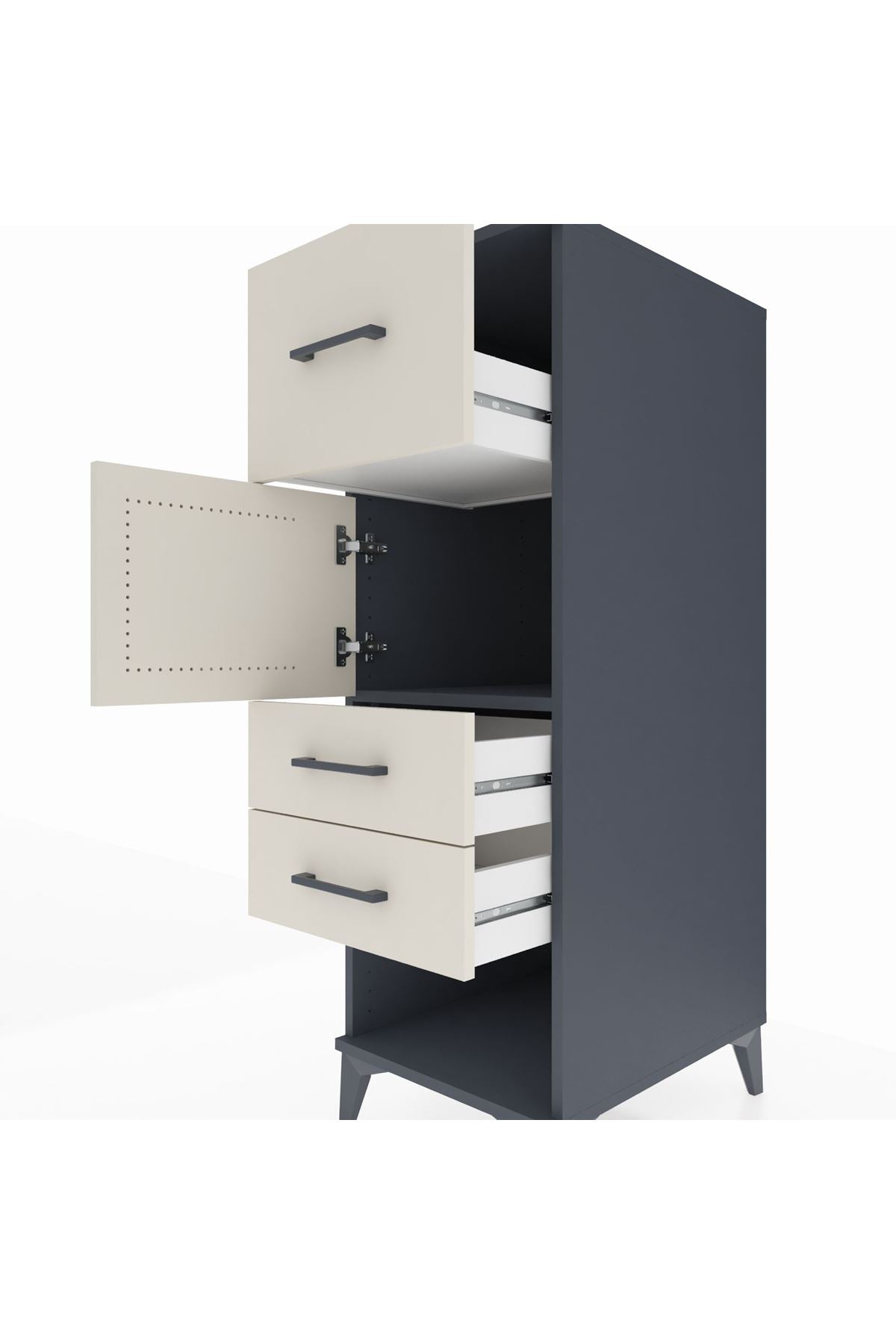 Kronos Dolap Tek Raflı 3 Çekmeceli Tek Kapaklı 44x59x134 Antrasit-Aytaşı