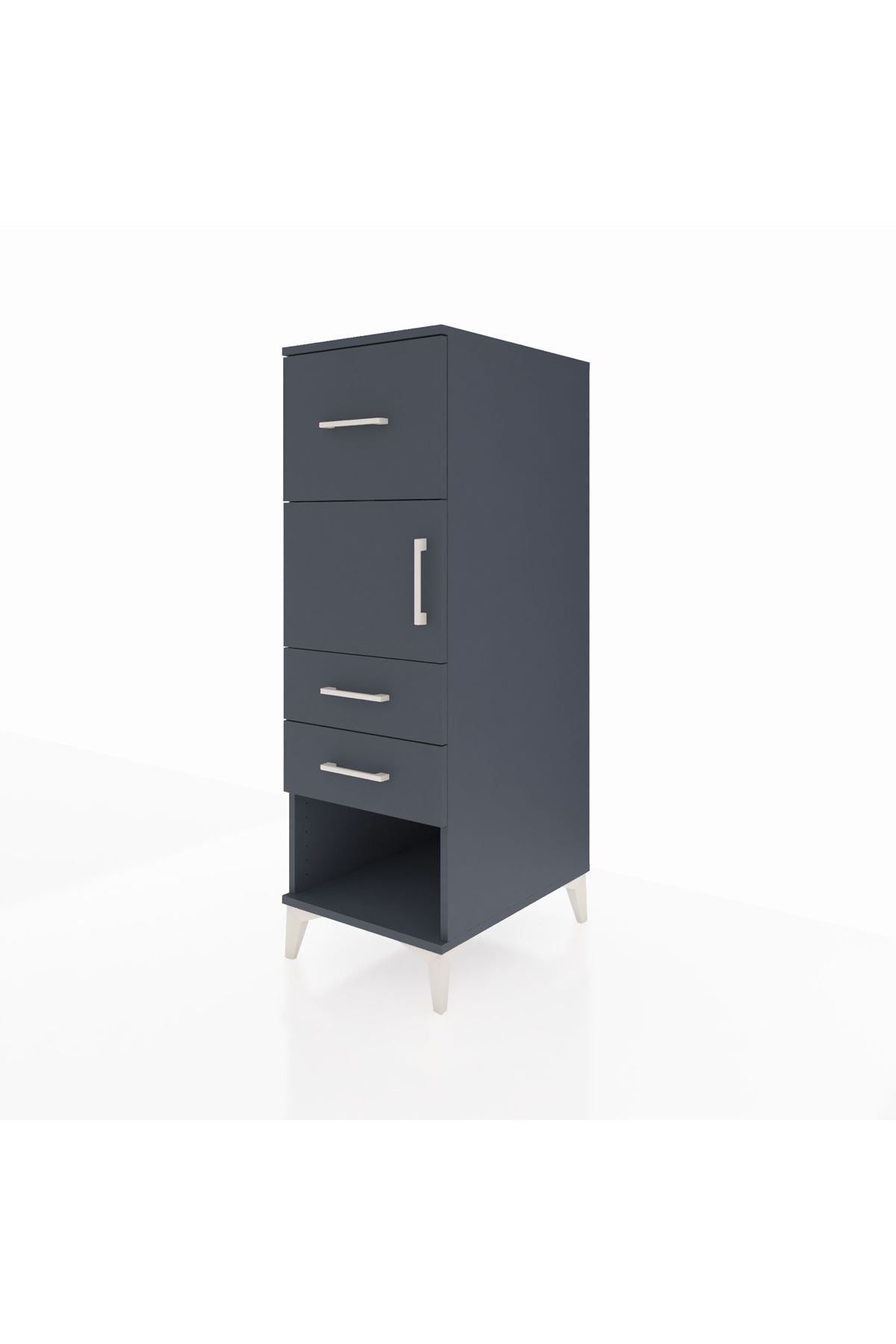 Kronos Dolap Tek Raflı 3 Çekmeceli Tek Kapaklı 44x59x134 Antrasit-Antrasit