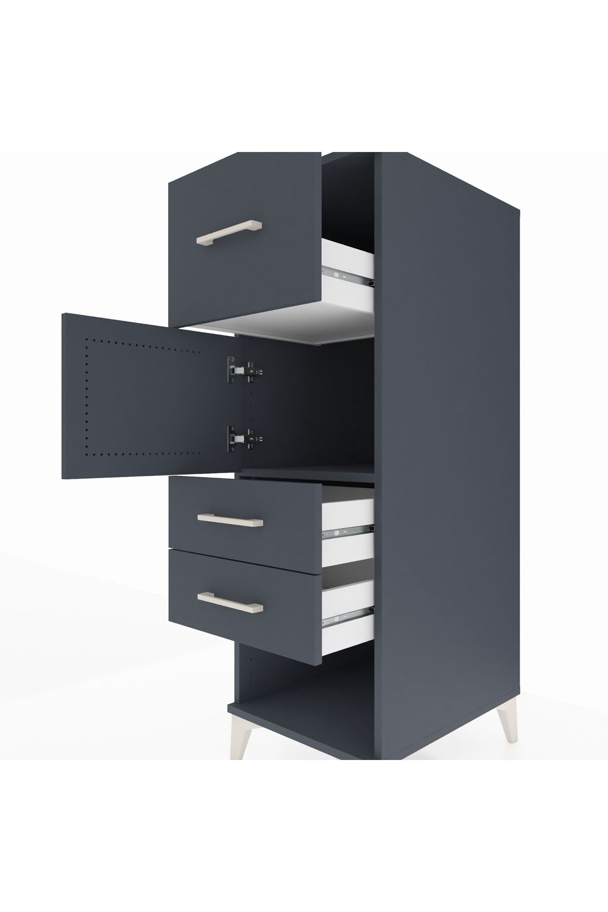 Kronos Dolap Tek Raflı 3 Çekmeceli Tek Kapaklı 44x59x134 Antrasit-Antrasit