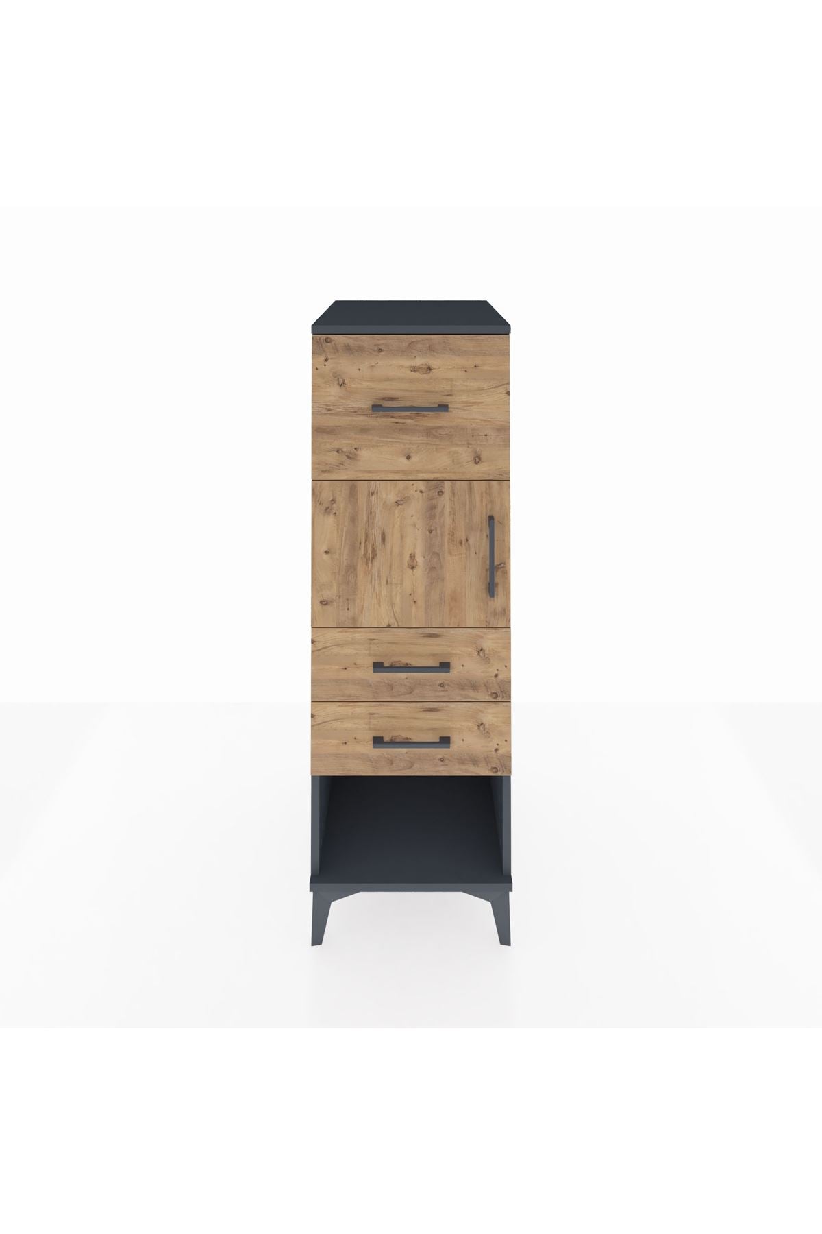 Kronos Dolap Tek Raflı 3 Çekmeceli Tek Kapaklı 44x59x134 Antrasit-Çam