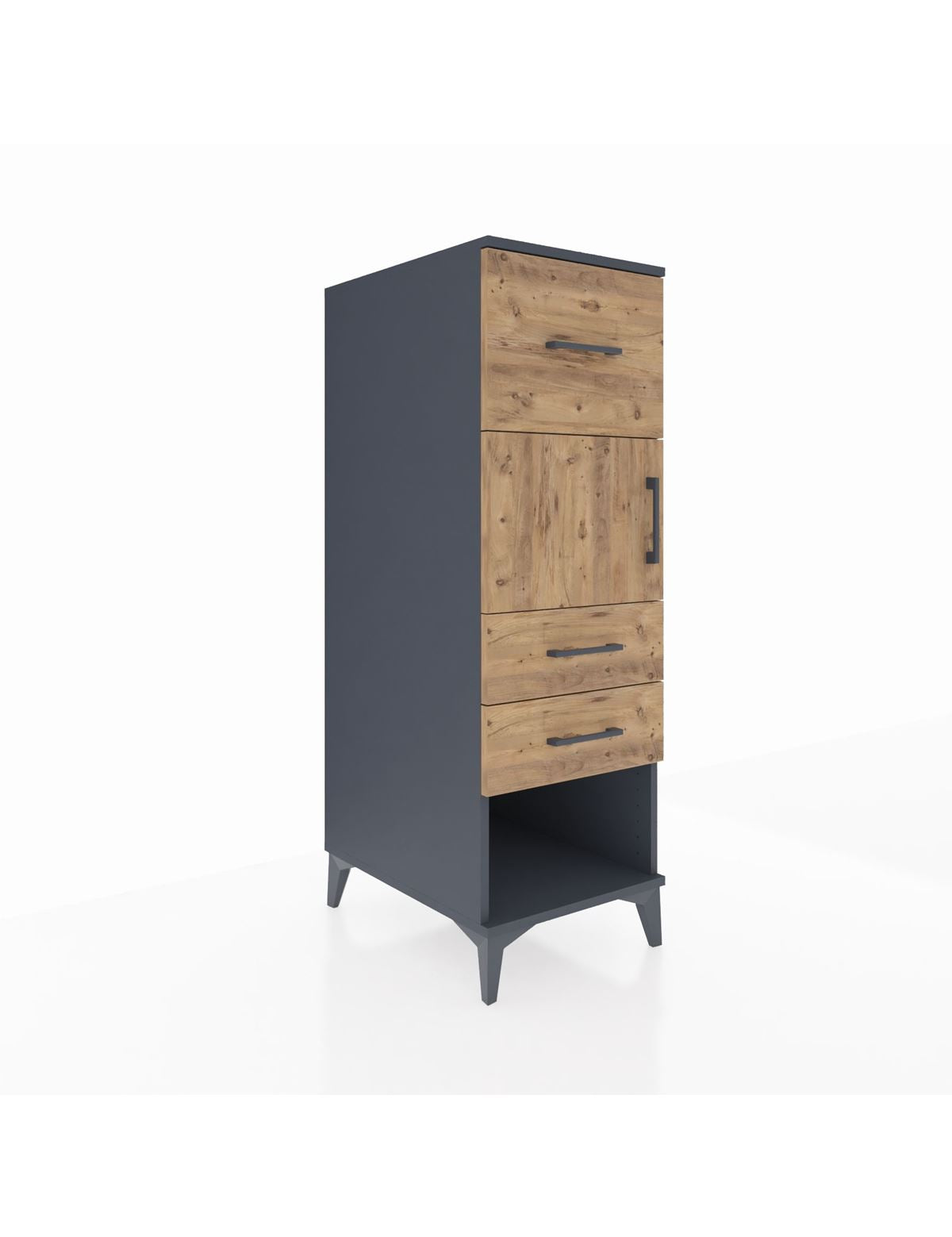 Kronos Dolap Tek Raflı 3 Çekmeceli Tek Kapaklı 44x59x134 Antrasit-Çam