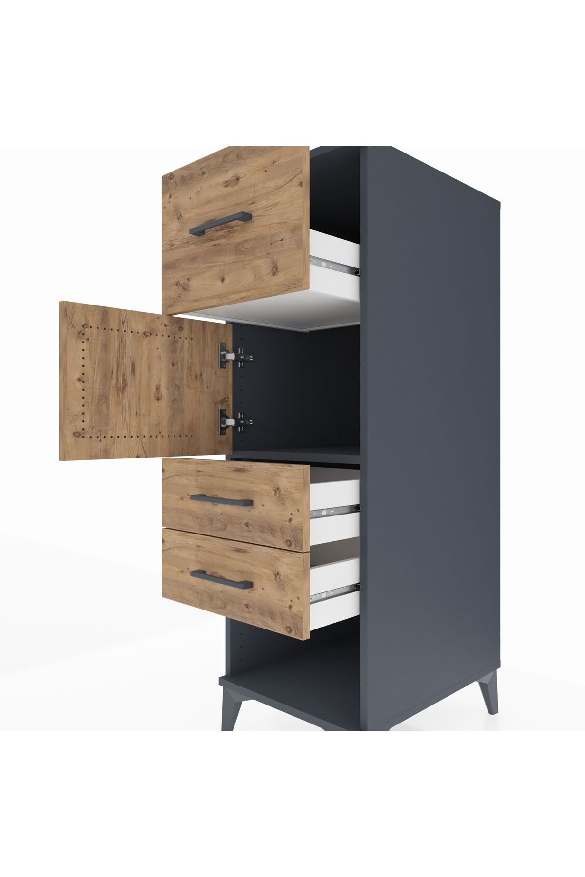 Kronos Dolap Tek Raflı 3 Çekmeceli Tek Kapaklı 44x59x134 Antrasit-Çam