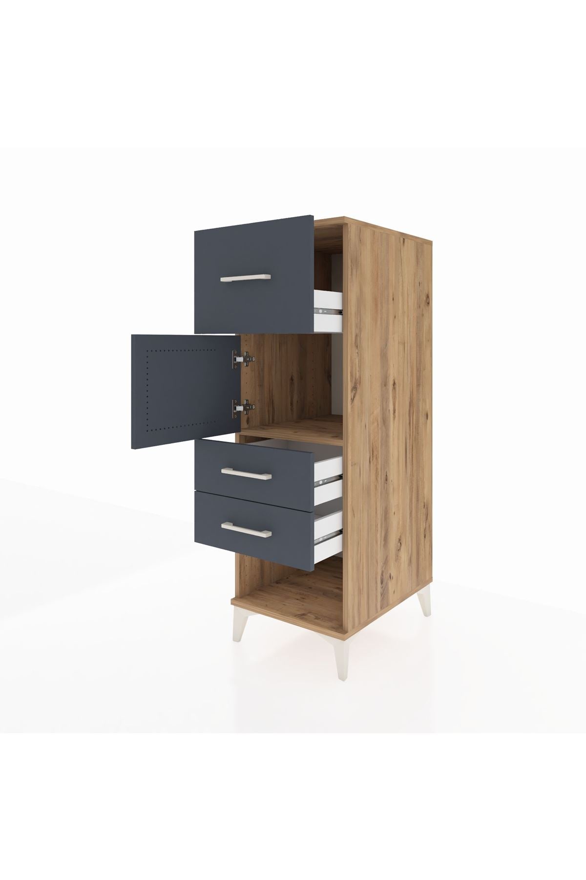 Kronos Dolap Tek Raflı 3 Çekmeceli Tek Kapaklı 44x59x134 Çam-Antrasit