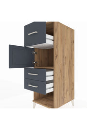 Kronos Dolap Tek Raflı 3 Çekmeceli Tek Kapaklı 44x59x134 Çam-Antrasit