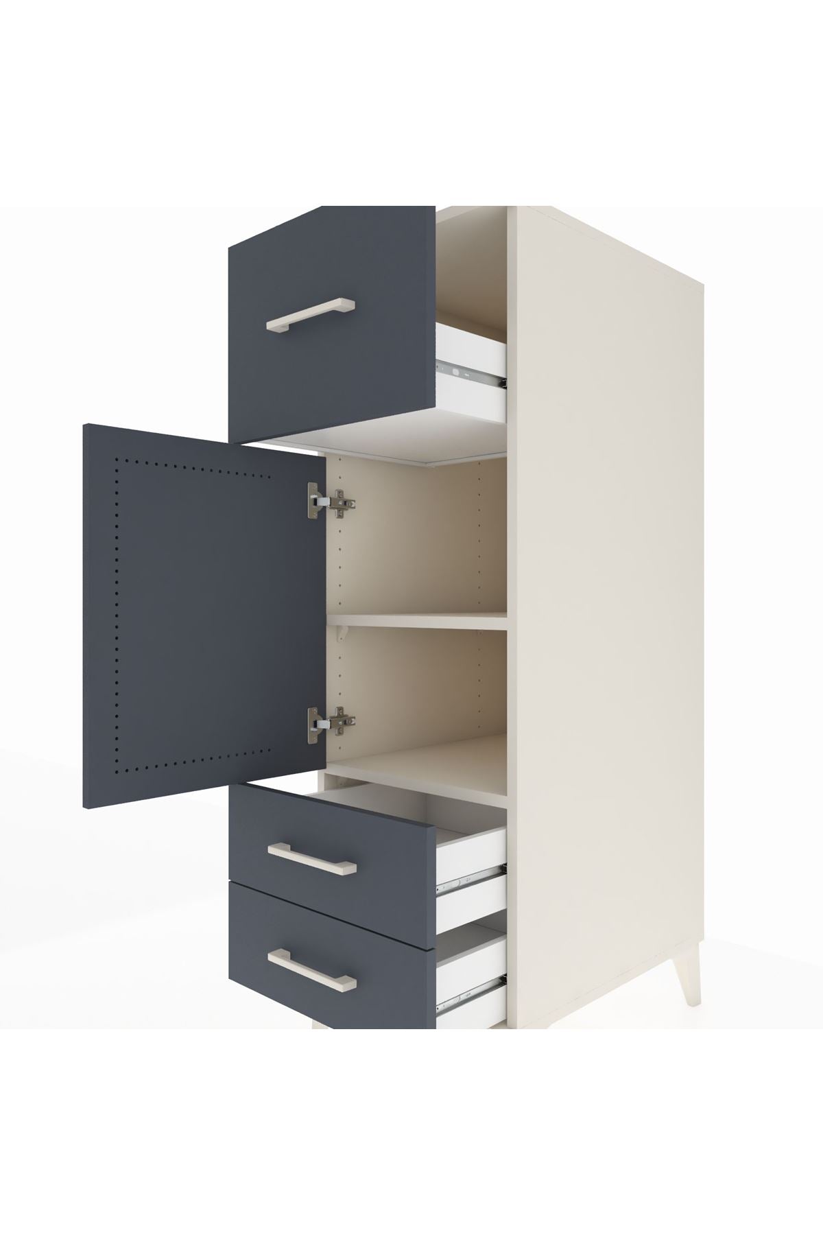 Kronos Dolap 2 Raflı 3 Çekmeceli Tek Kapaklı 44x59x134 Aytaşı-Antrasit