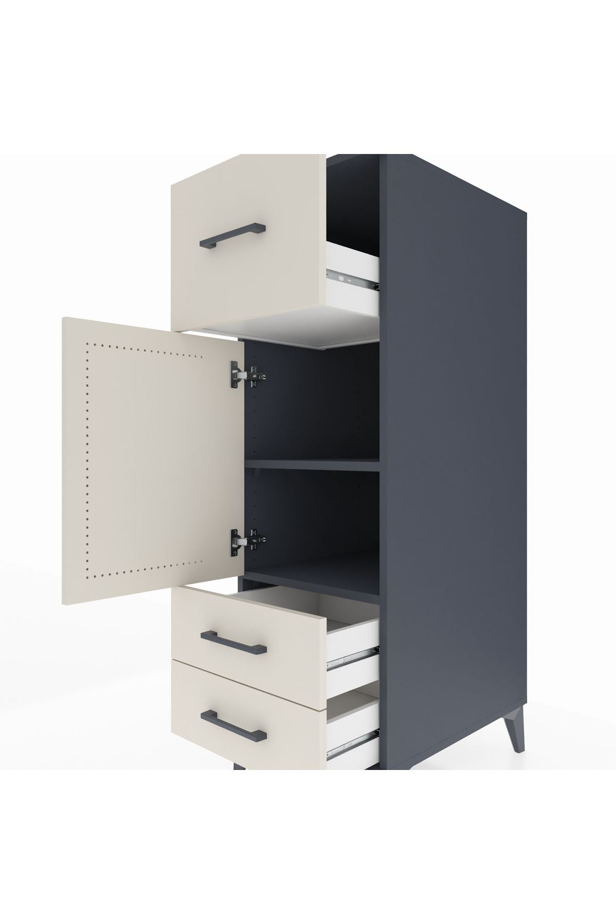 Kronos Dolap 2 Raflı 3 Çekmeceli Tek Kapaklı 44x59x134 Antrasit-Aytaşı