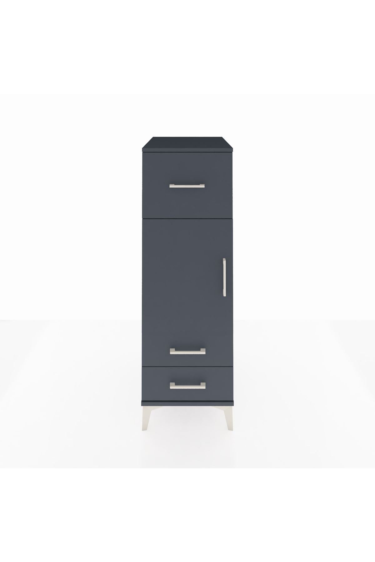 Kronos Dolap 2 Raflı 3 Çekmeceli Tek Kapaklı 44x59x134 Antrasit-Antrasit