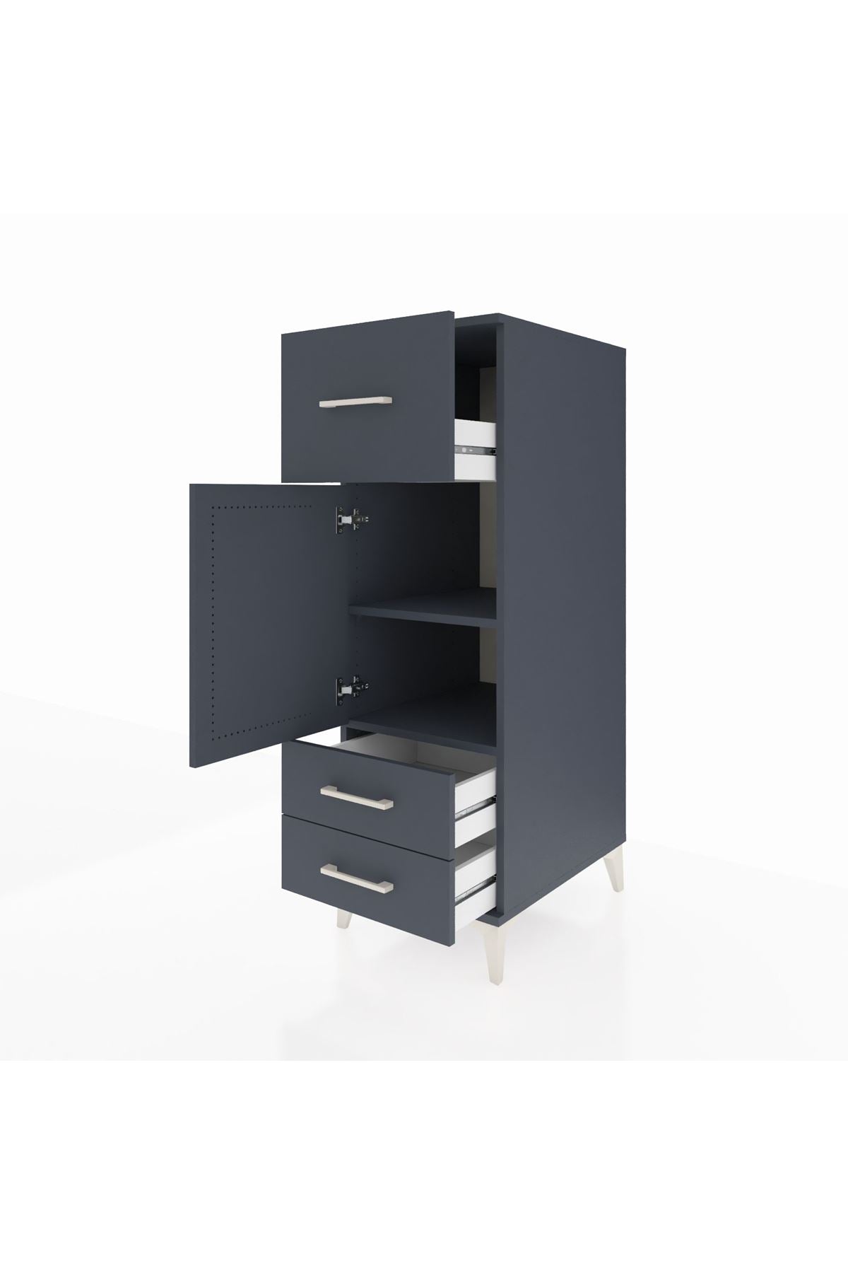 Kronos Dolap 2 Raflı 3 Çekmeceli Tek Kapaklı 44x59x134 Antrasit-Antrasit