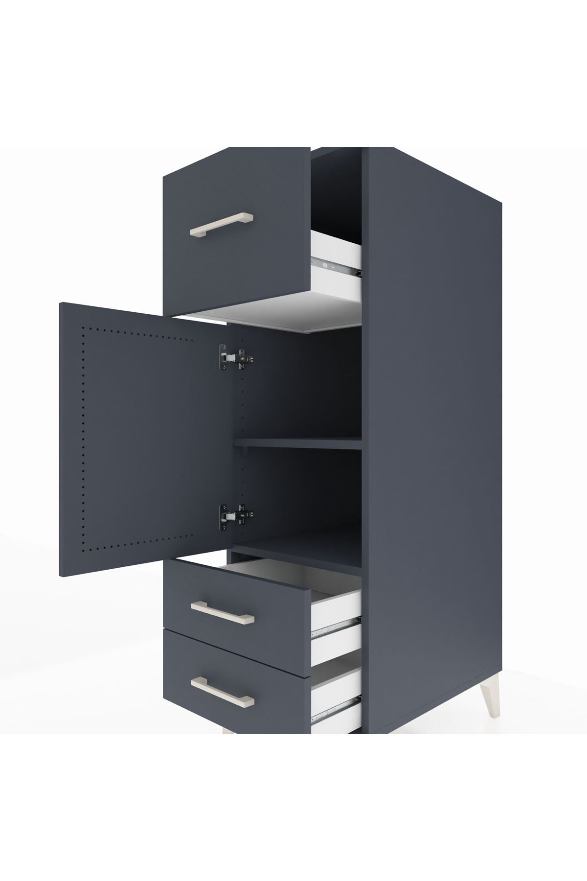 Kronos Dolap 2 Raflı 3 Çekmeceli Tek Kapaklı 44x59x134 Antrasit-Antrasit