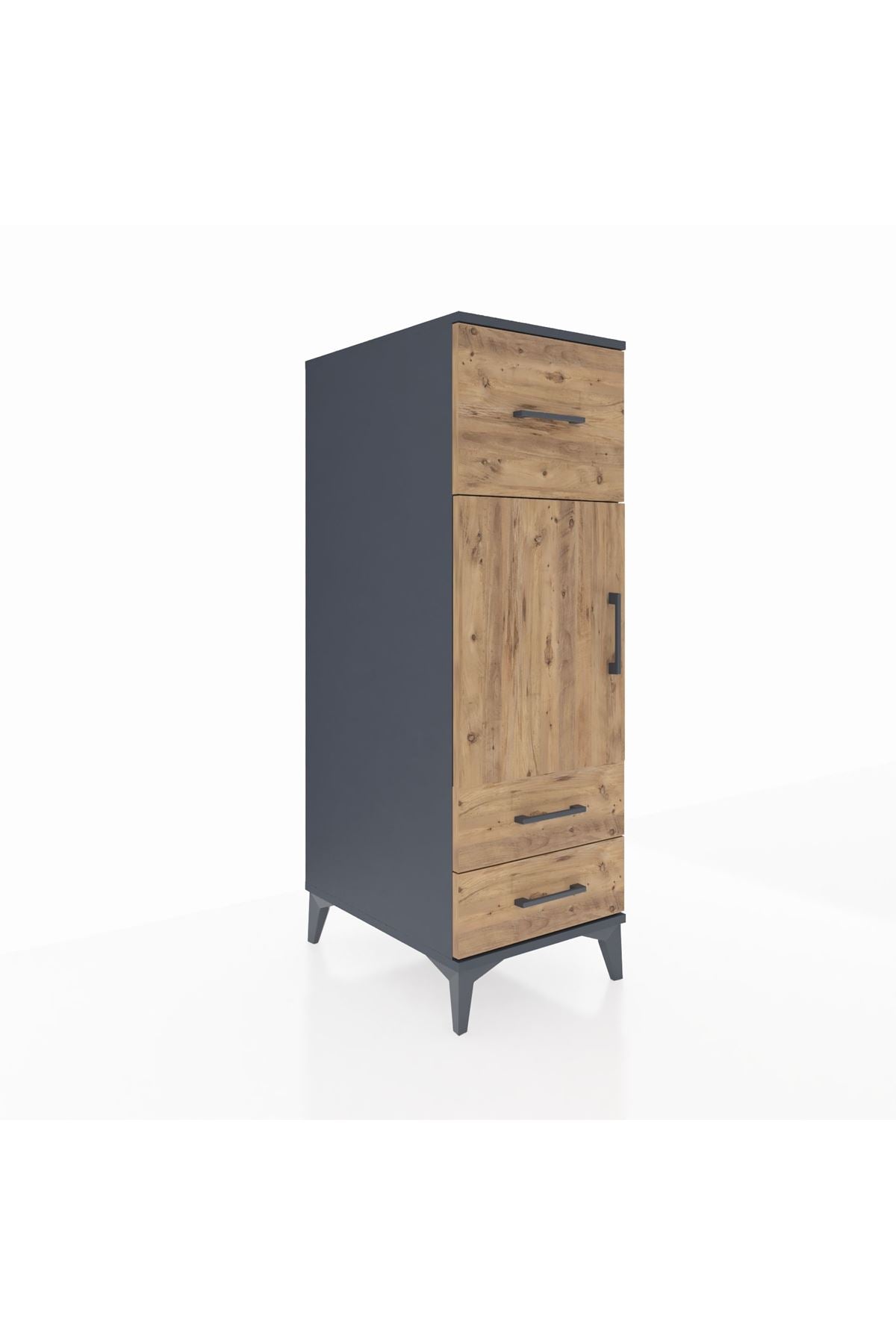 Kronos Dolap 2 Raflı 3 Çekmeceli Tek Kapaklı 44x59x134 Antrasit-Çam