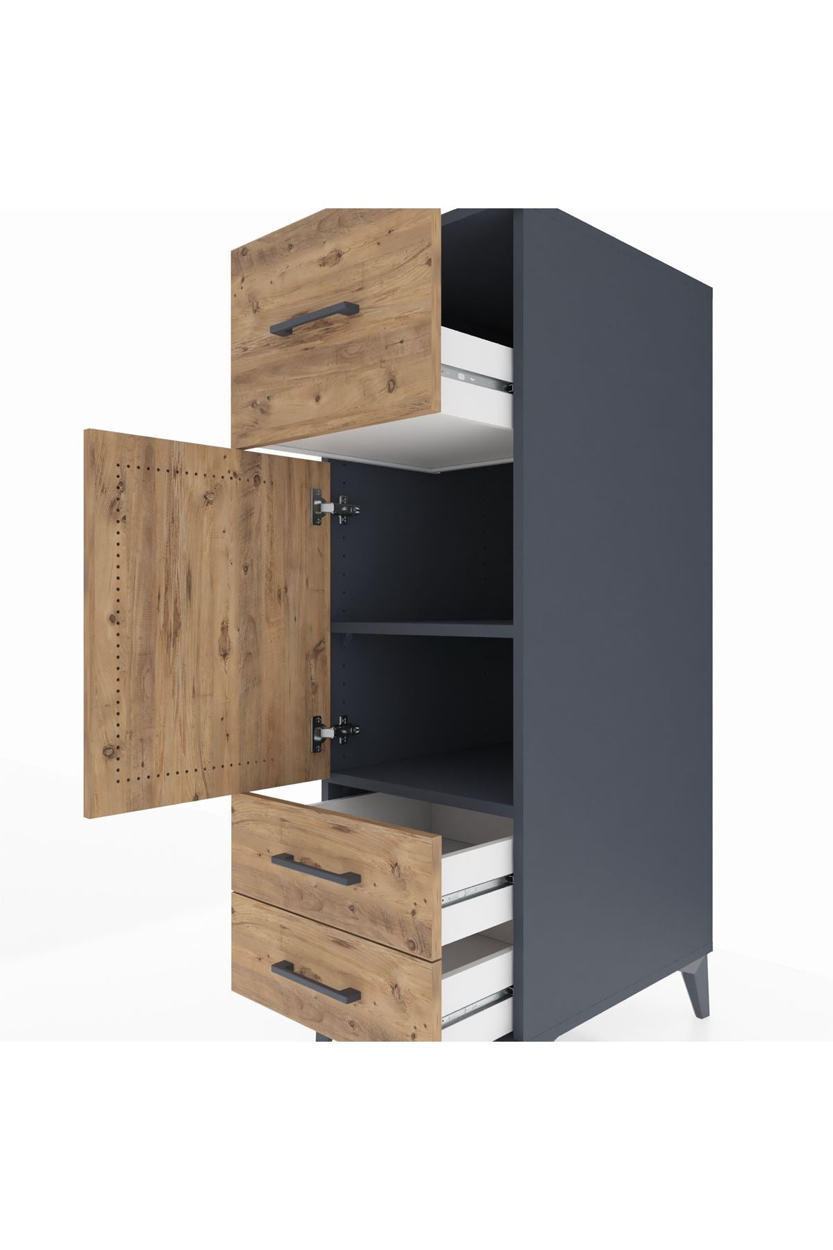 Kronos Dolap 2 Raflı 3 Çekmeceli Tek Kapaklı 44x59x134 Antrasit-Çam