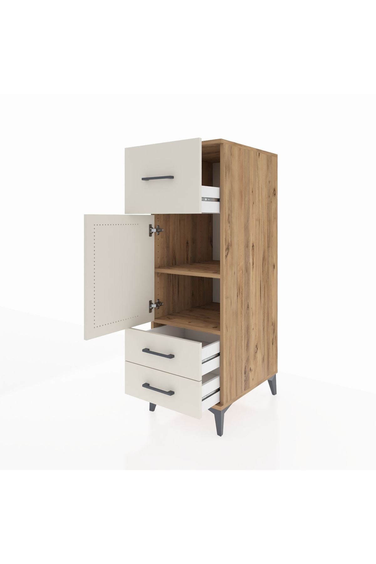 Kronos Dolap 2 Raflı 3 Çekmeceli Tek Kapaklı 44x59x134 Çam-Aytaşı