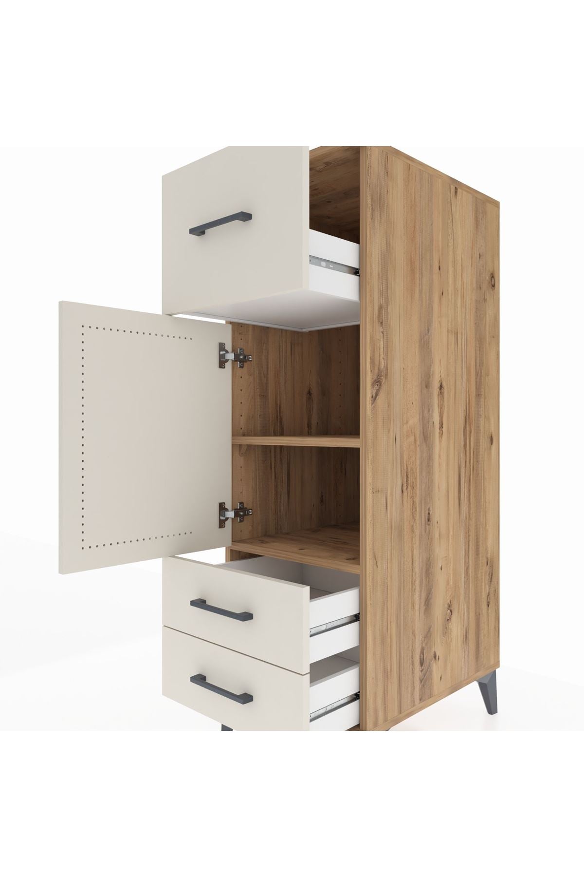 Kronos Dolap 2 Raflı 3 Çekmeceli Tek Kapaklı 44x59x134 Çam-Aytaşı