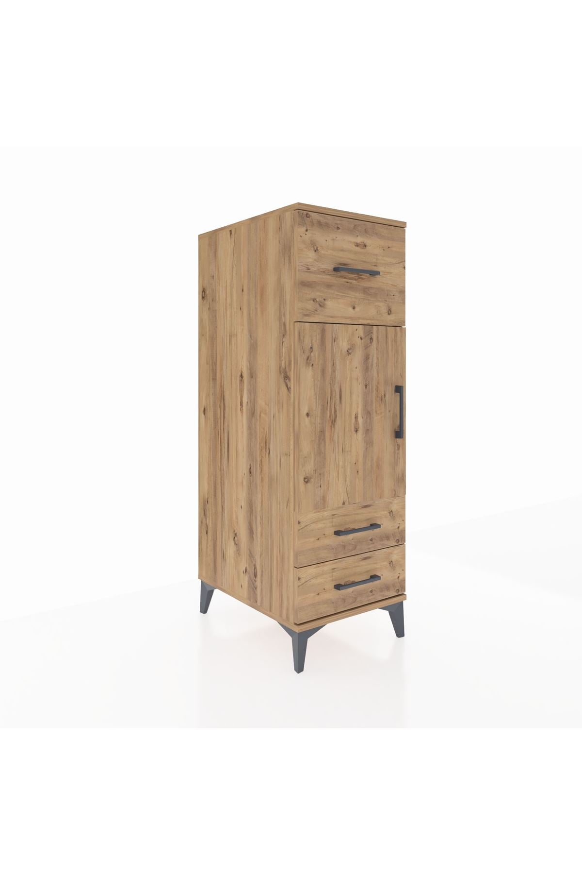 Kronos Dolap 2 Raflı 3 Çekmeceli Tek Kapaklı 44x59x134 Çam-Çam