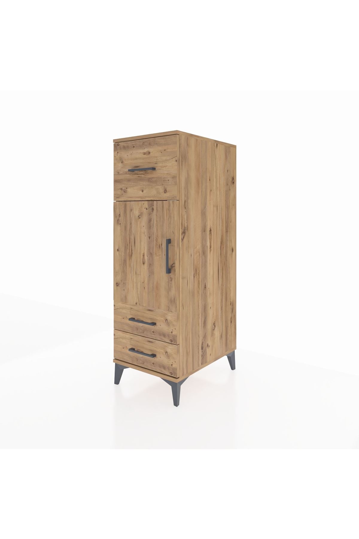 Kronos Dolap 2 Raflı 3 Çekmeceli Tek Kapaklı 44x59x134 Çam-Çam