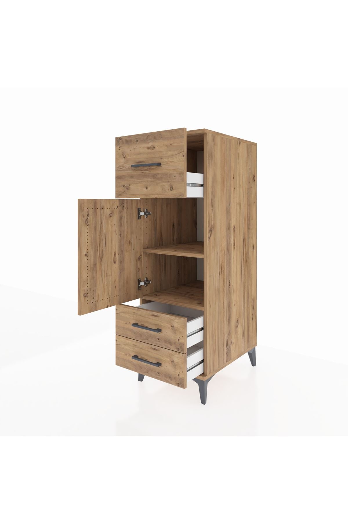 Kronos Dolap 2 Raflı 3 Çekmeceli Tek Kapaklı 44x59x134 Çam-Çam