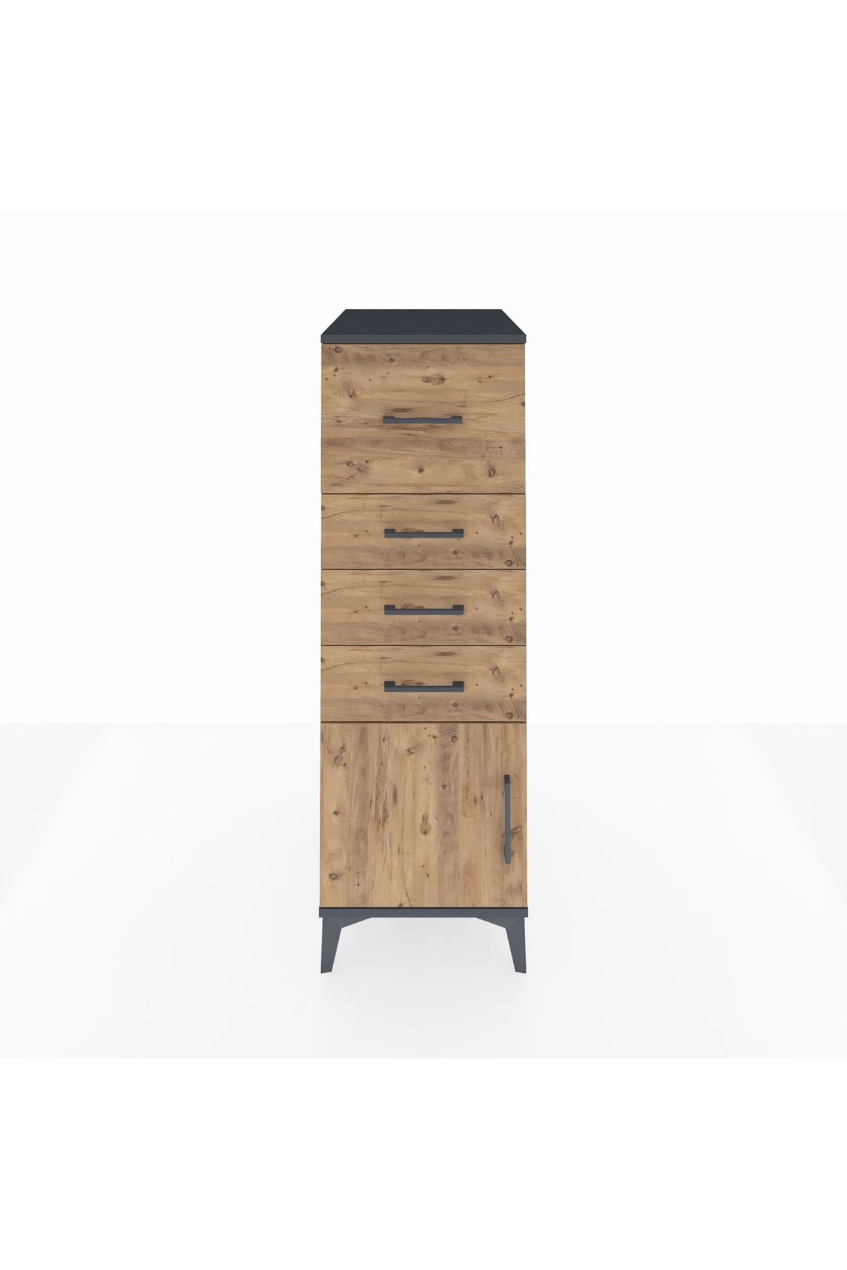 Kronos Dolap 4 Çekmeceli Tek Kapaklı 44x59x134 Antrasit-Çam