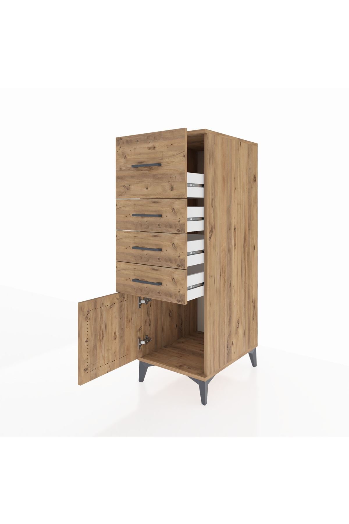 Kronos Dolap 4 Çekmeceli Tek Kapaklı 44x59x134 Çam-Çam