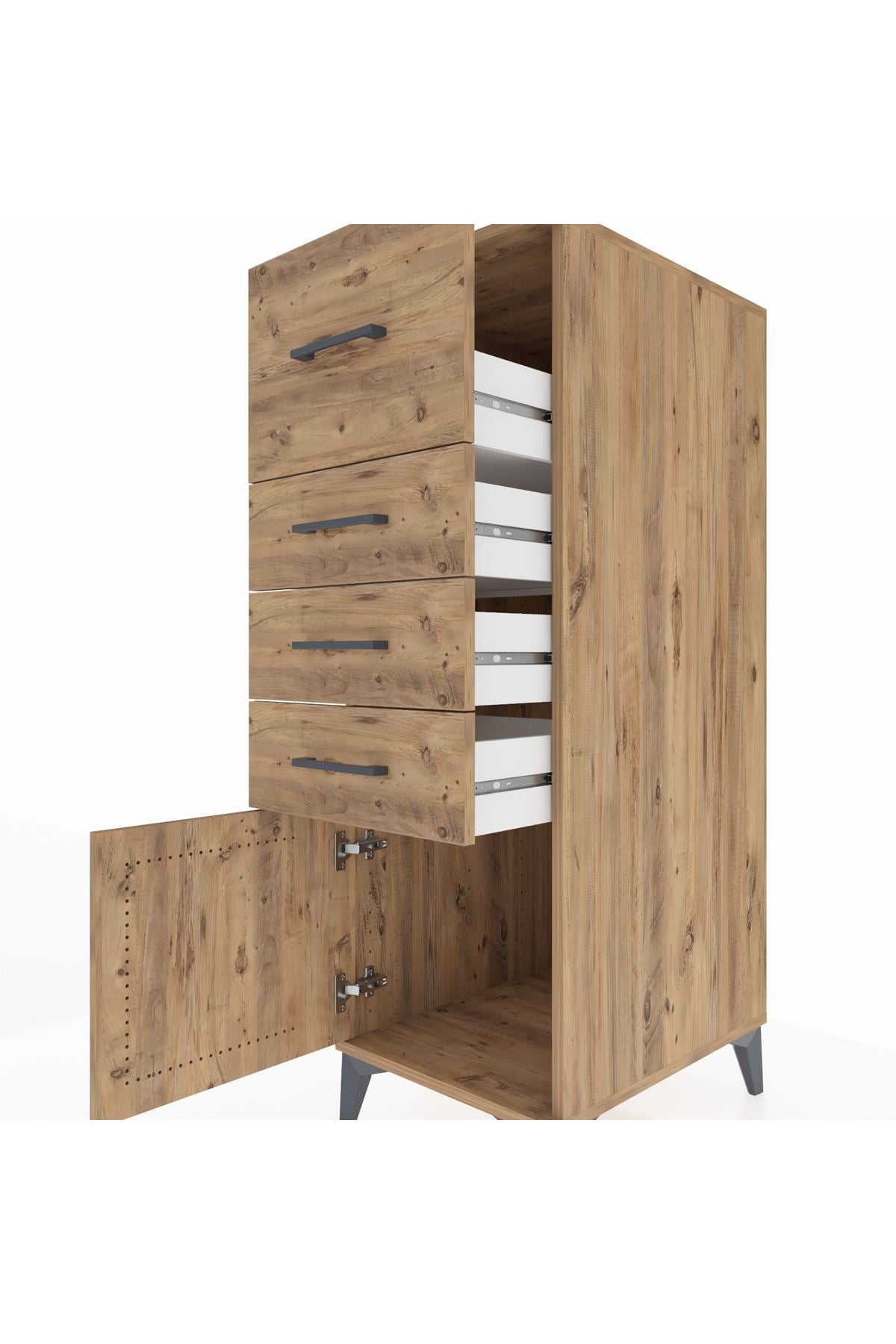 Kronos Dolap 4 Çekmeceli Tek Kapaklı 44x59x134 Çam-Çam