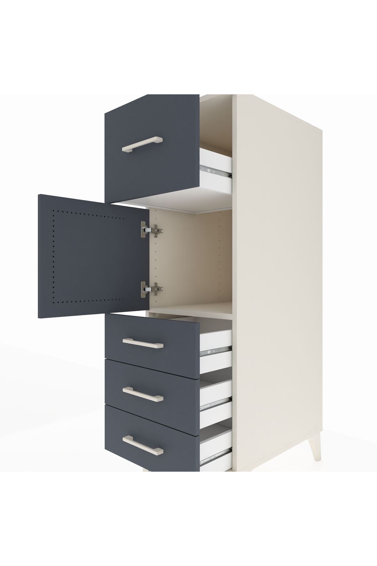 Kronos Dolap Tek Raflı 4 Çekmeceli Tek Kapaklı 44x59x134 Aytaşı-Antrasit