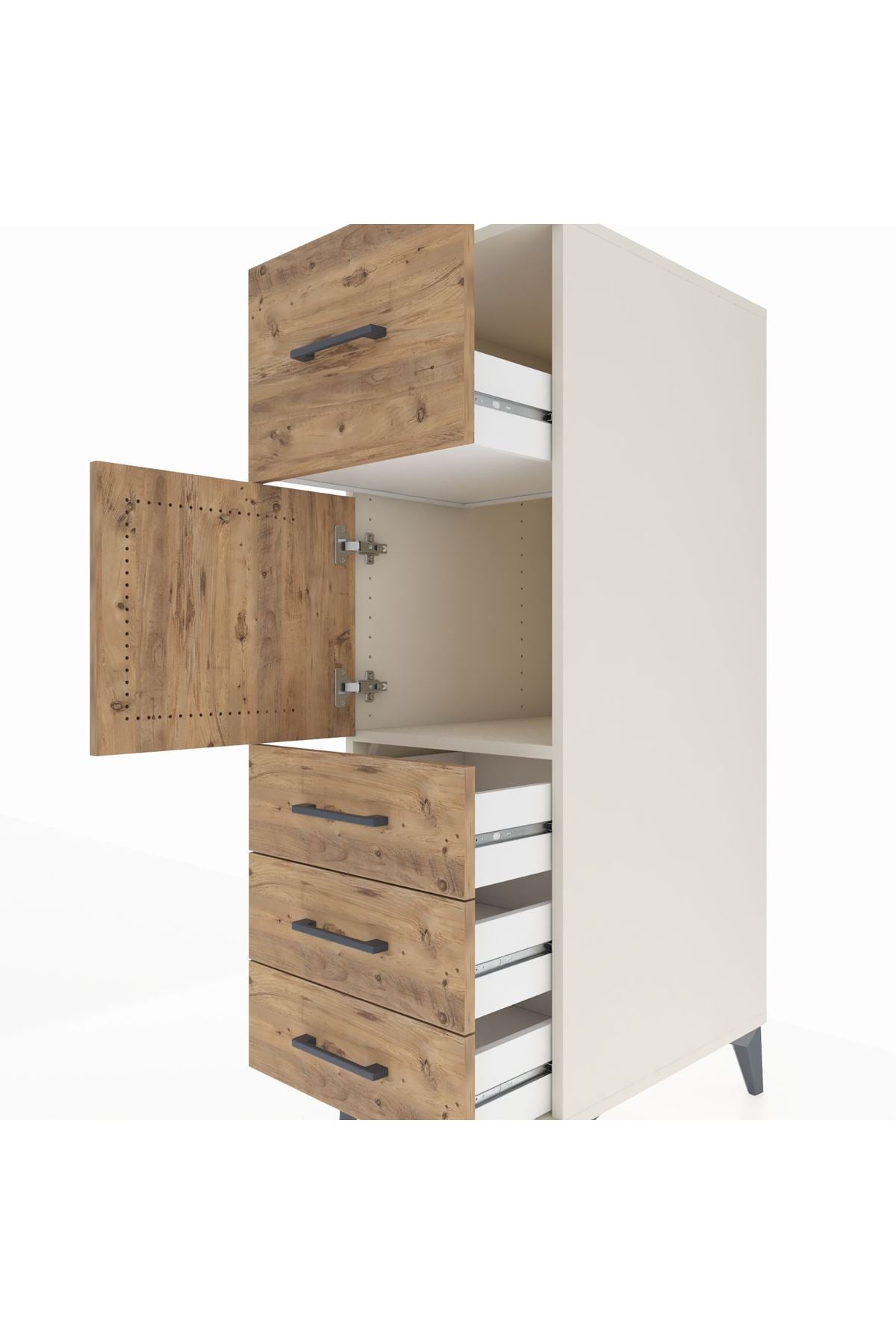 Kronos Dolap Tek Raflı 4 Çekmeceli Tek Kapaklı 44x59x134 Aytaşı-Çam