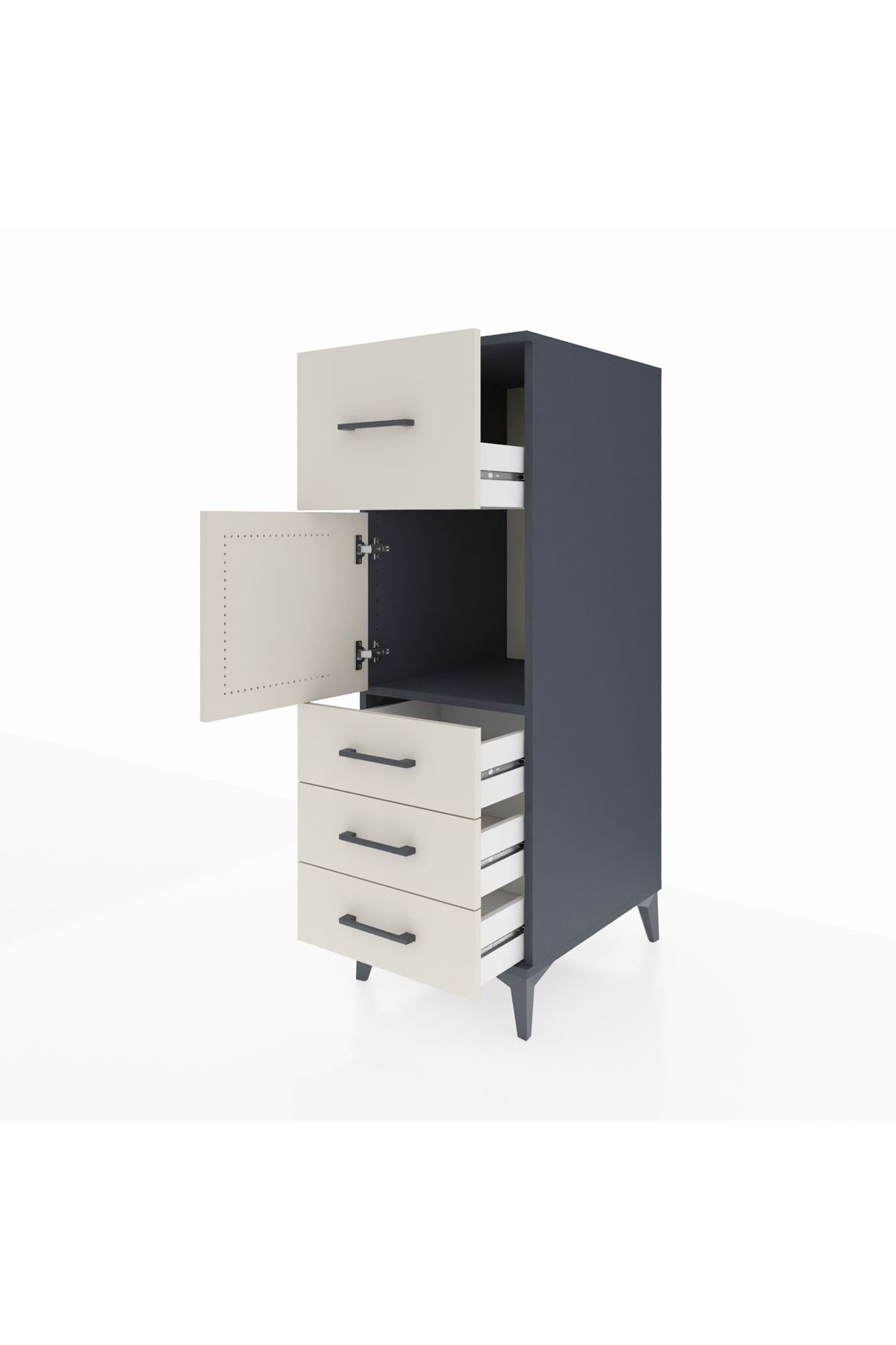 Kronos Dolap Tek Raflı 4 Çekmeceli Tek Kapaklı 44x59x134 Antrasit-Aytaşı