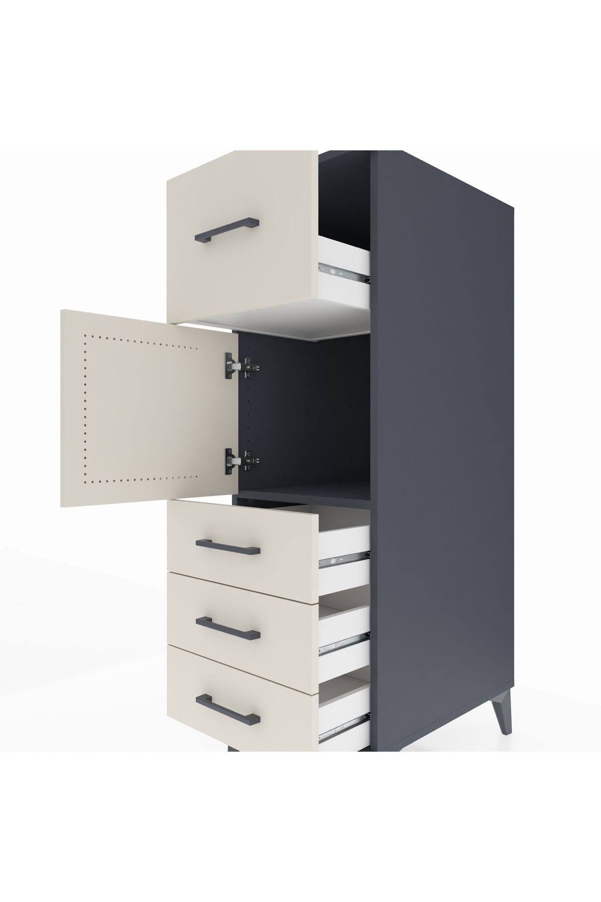 Kronos Dolap Tek Raflı 4 Çekmeceli Tek Kapaklı 44x59x134 Antrasit-Aytaşı