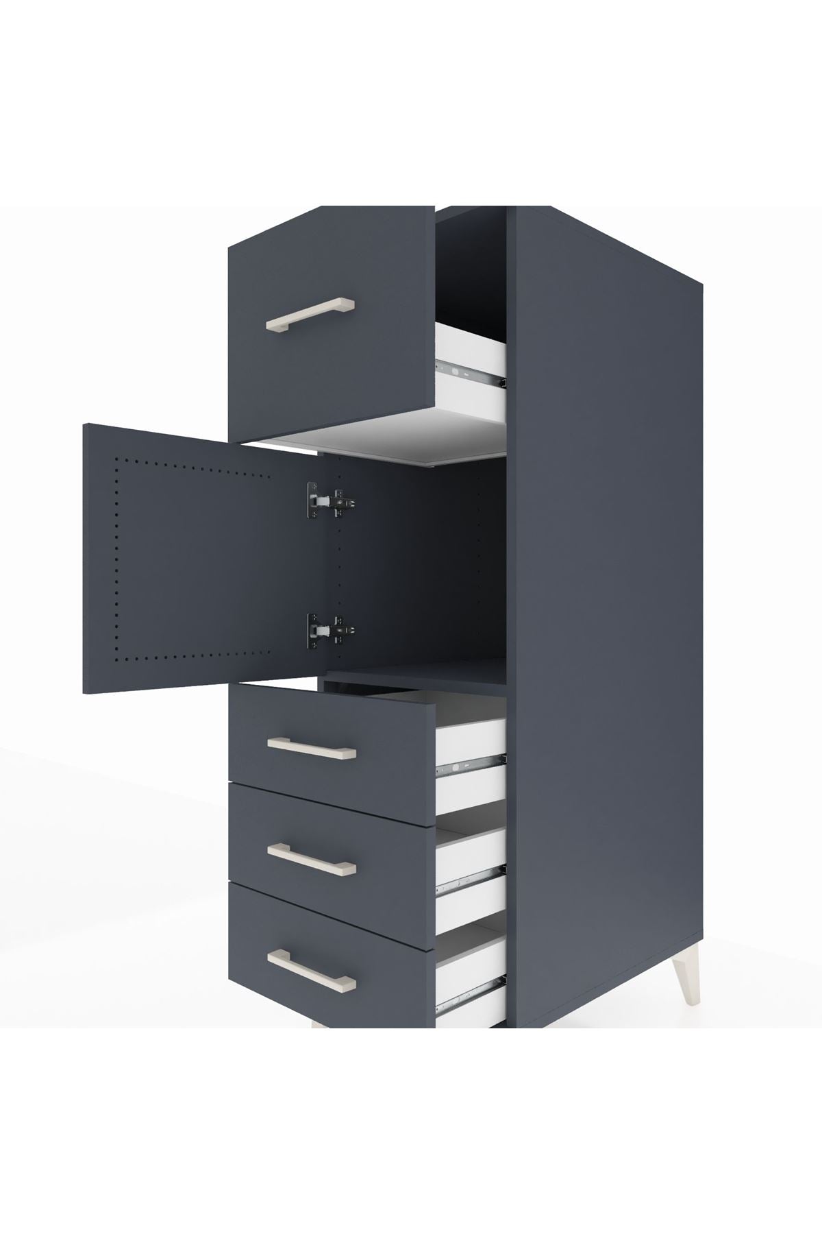 Kronos Dolap Tek Raflı 4 Çekmeceli Tek Kapaklı 44x59x134 Antrasit-Antrasit