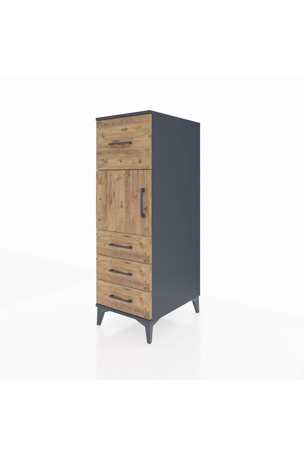 Kronos Dolap Tek Raflı 4 Çekmeceli Tek Kapaklı 44x59x134 Antrasit-Çam