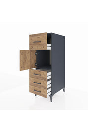 Kronos Dolap Tek Raflı 4 Çekmeceli Tek Kapaklı 44x59x134 Antrasit-Çam