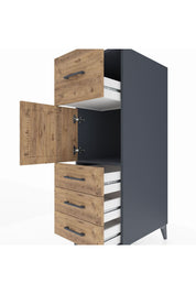 Kronos Dolap Tek Raflı 4 Çekmeceli Tek Kapaklı 44x59x134 Antrasit-Çam