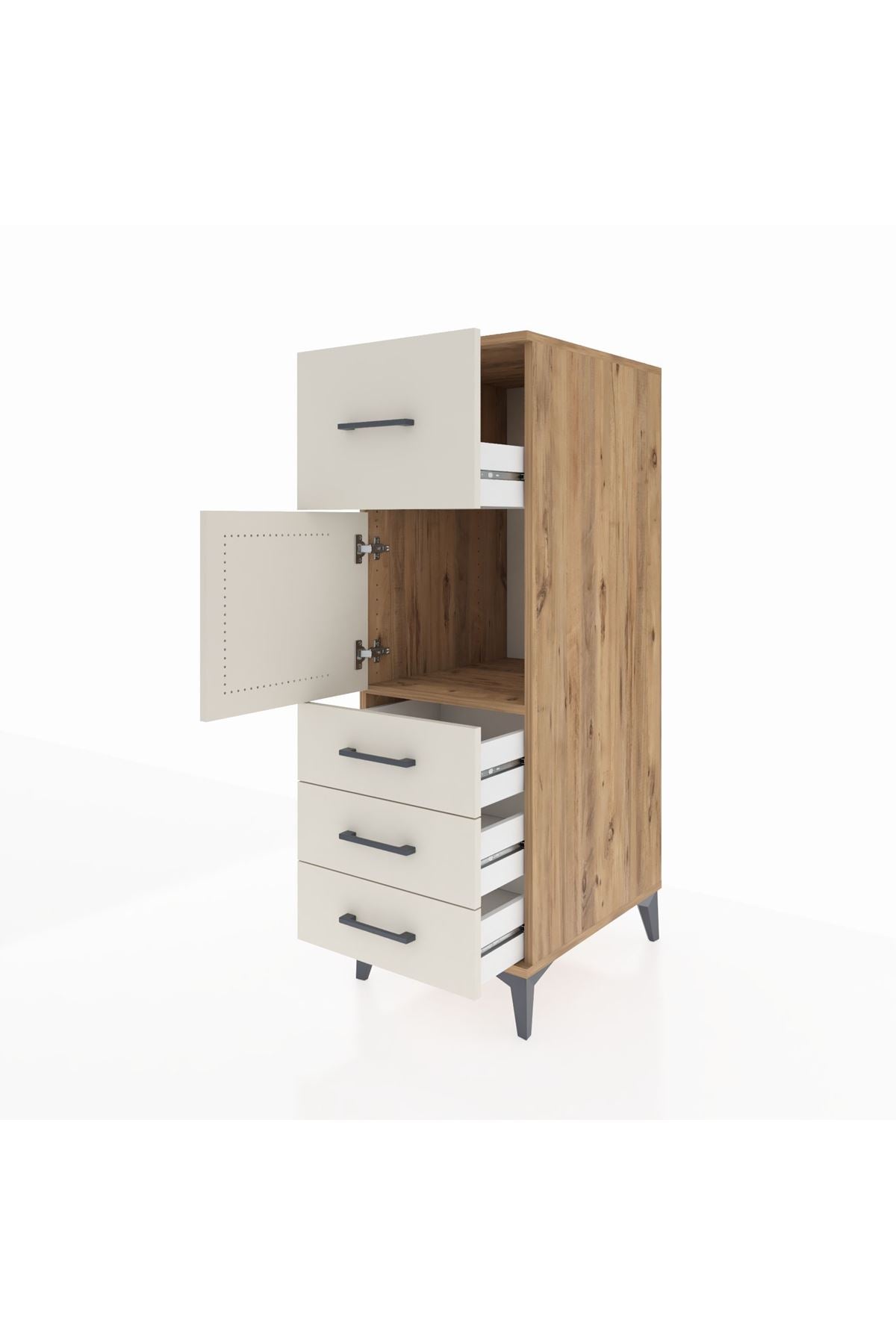 Kronos Dolap Tek Raflı 4 Çekmeceli Tek Kapaklı 44x59x134 Çam-Aytaşı