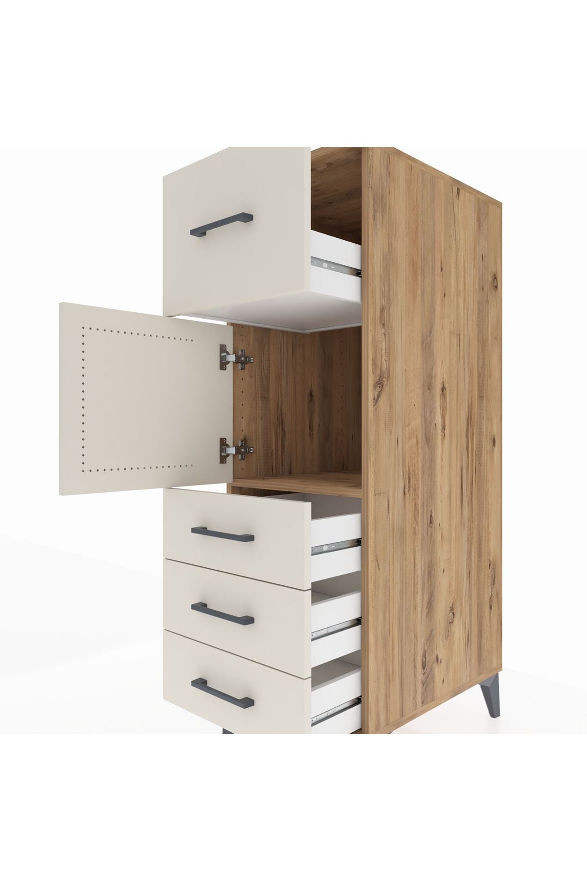 Kronos Dolap Tek Raflı 4 Çekmeceli Tek Kapaklı 44x59x134 Çam-Aytaşı