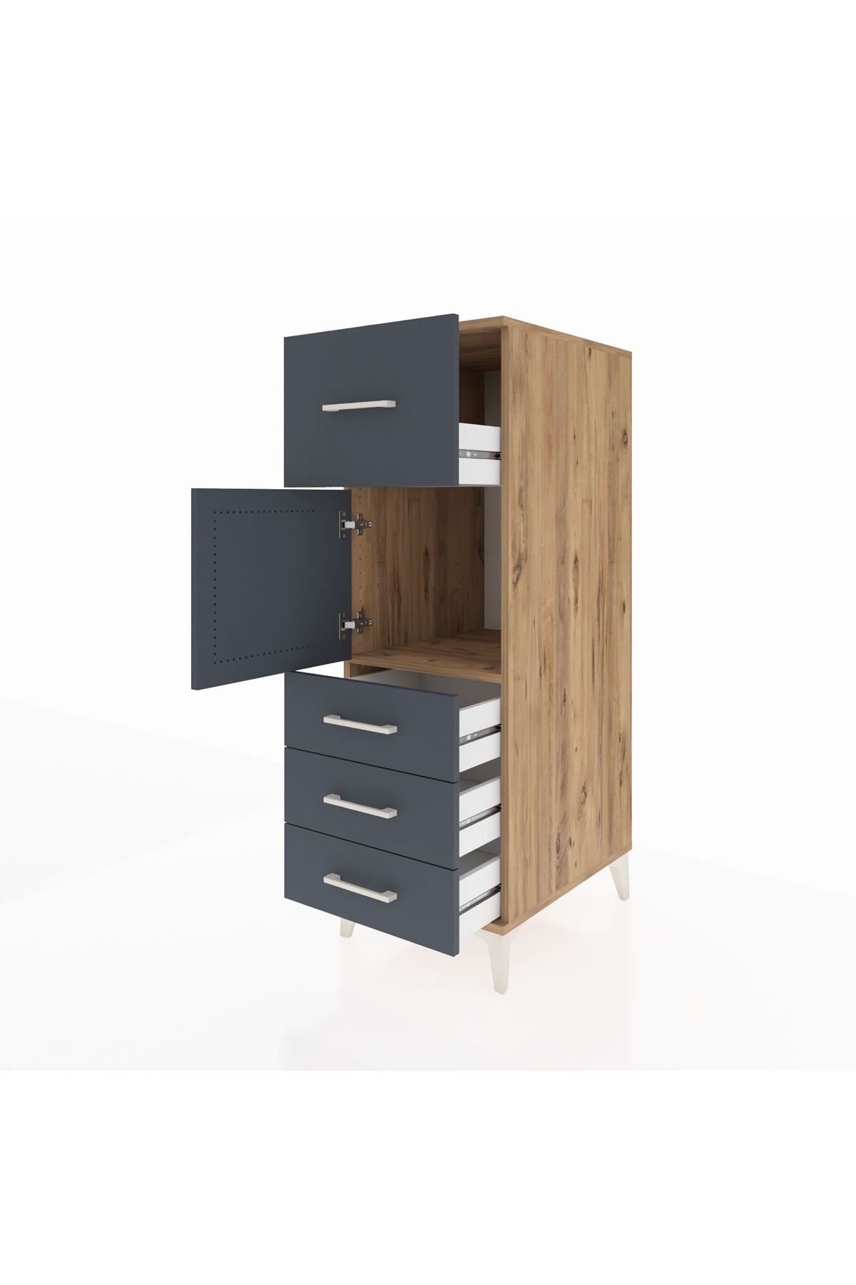 Kronos Dolap Tek Raflı 4 Çekmeceli Tek Kapaklı 44x59x134 Çam-Antrasit