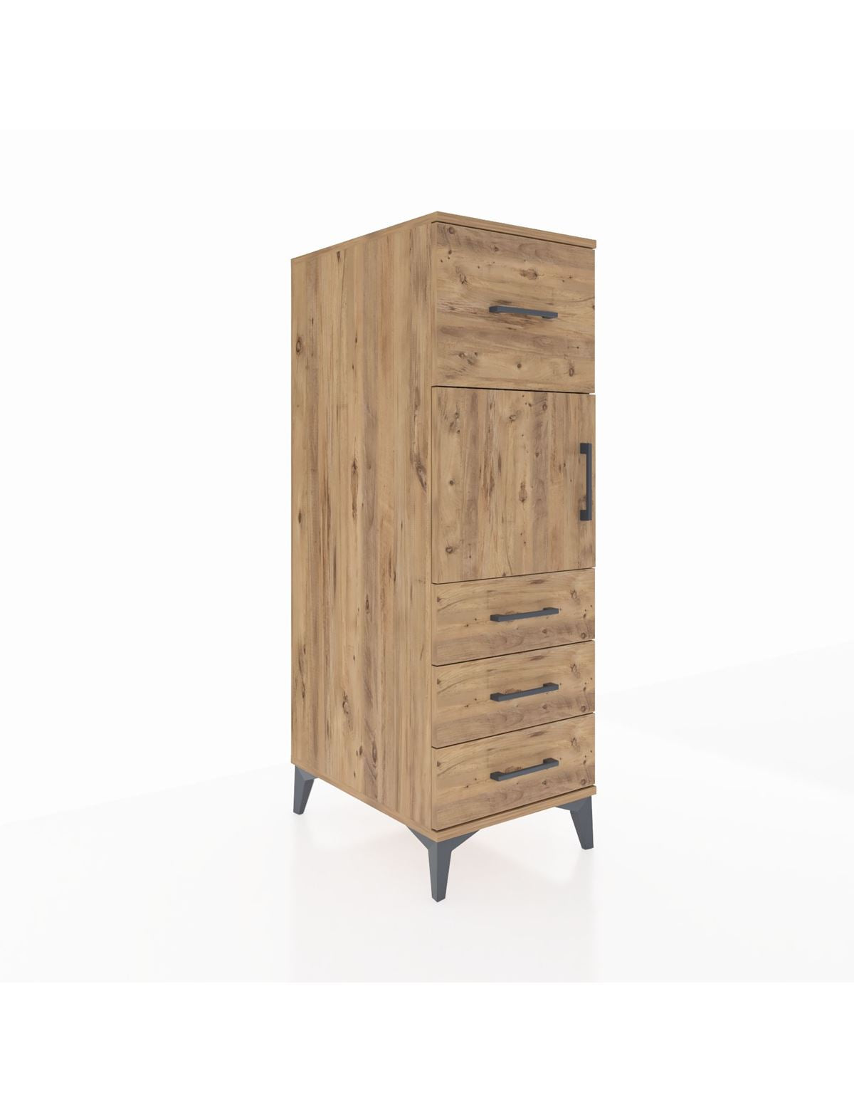 Kronos Dolap Tek Raflı 4 Çekmeceli Tek Kapaklı 44x59x134 Çam-Çam