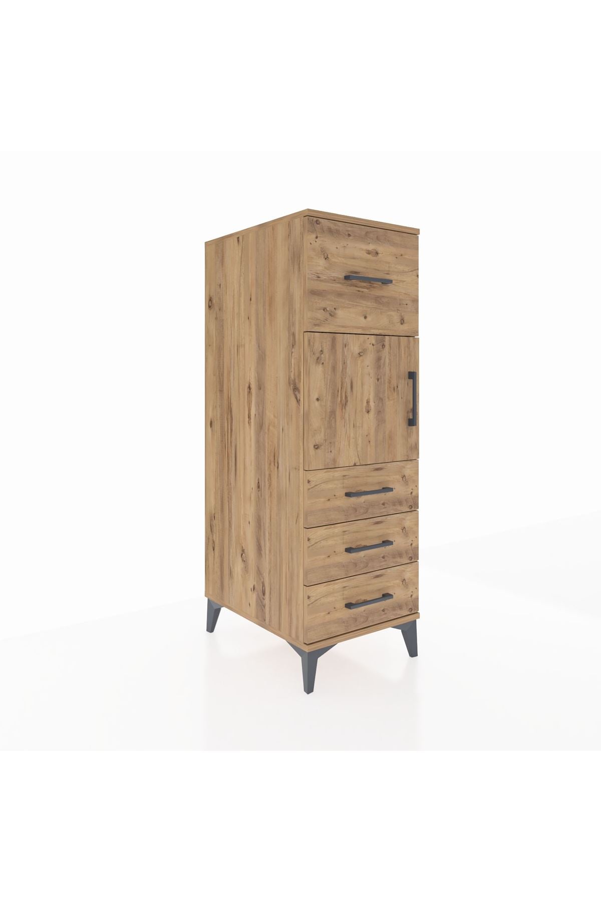 Kronos Dolap Tek Raflı 4 Çekmeceli Tek Kapaklı 44x59x134 Çam-Çam