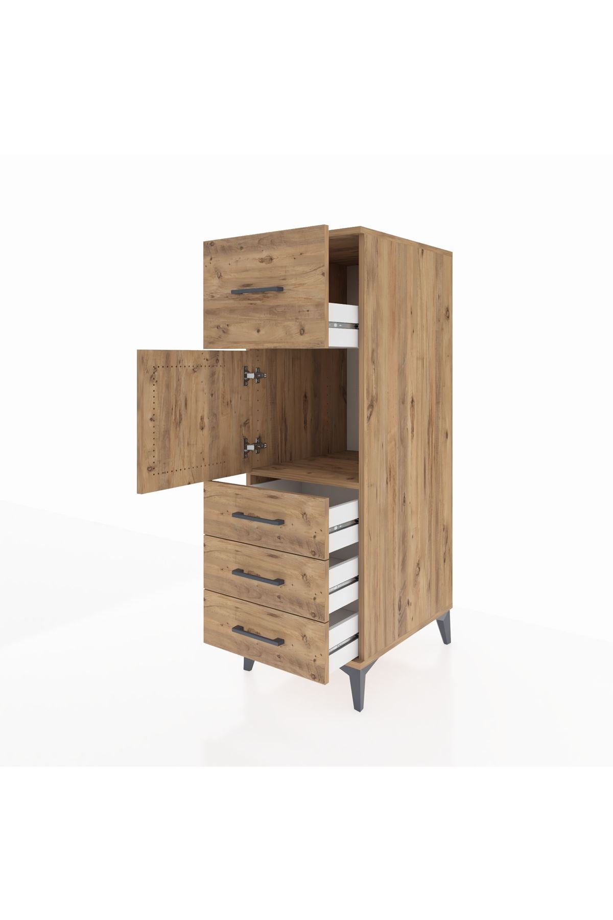 Kronos Dolap Tek Raflı 4 Çekmeceli Tek Kapaklı 44x59x134 Çam-Çam