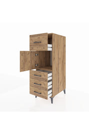 Kronos Dolap Tek Raflı 4 Çekmeceli Tek Kapaklı 44x59x134 Çam-Çam