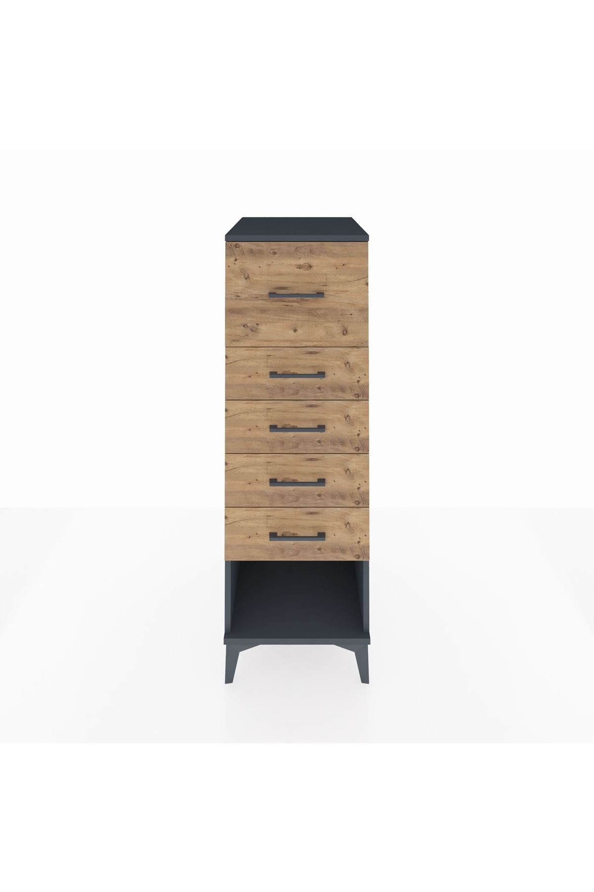 Kronos Dolap 5 Çekmeceli 44x59x134 Antrasit-Çam